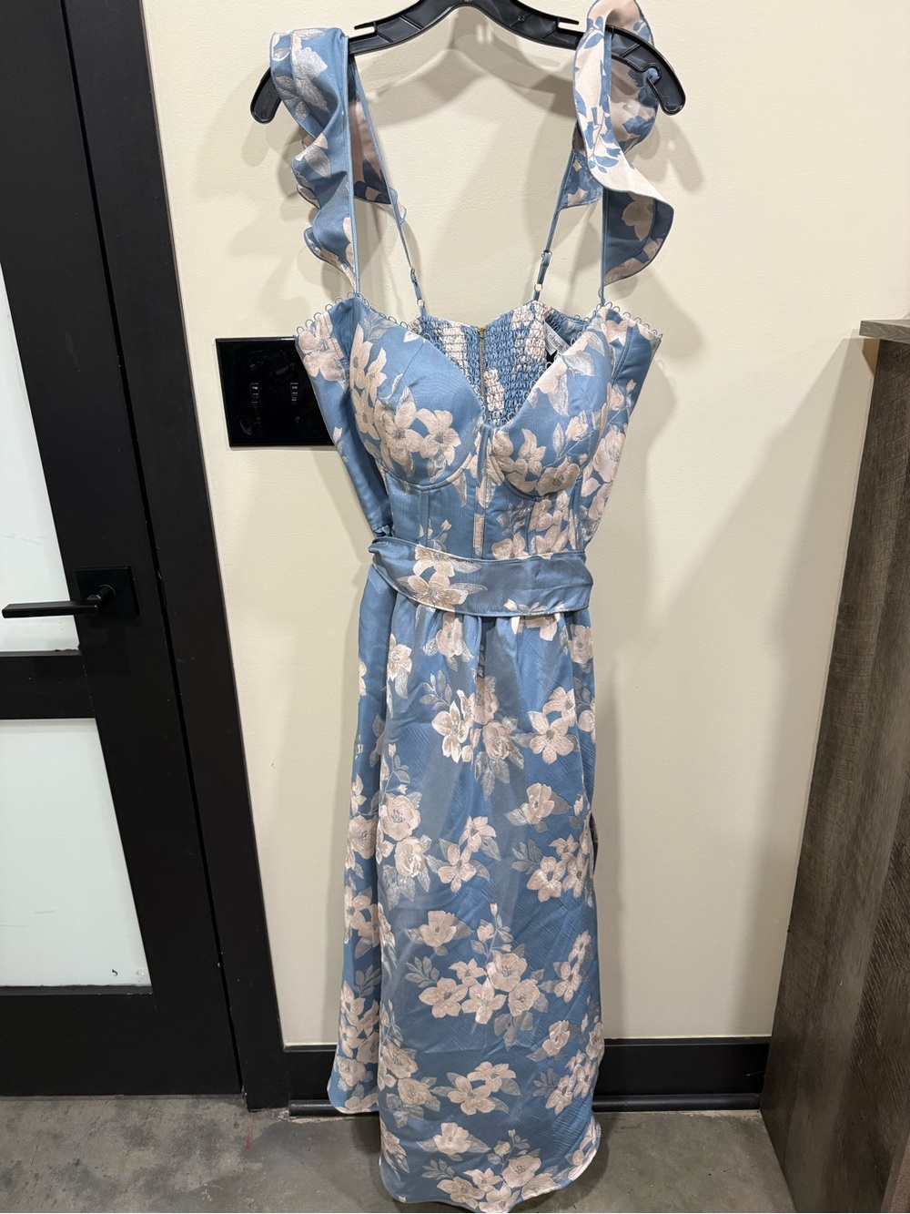 V. Chapman Blue Floral Midi Dress with White Blossoms - Picture 5 of 9